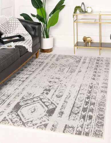Vista 69 de Unique Loom Lennon Collection - Alfombra de área Zal (2 pies x 3 pies 1 pulgada, rectangular, gris y marfil)