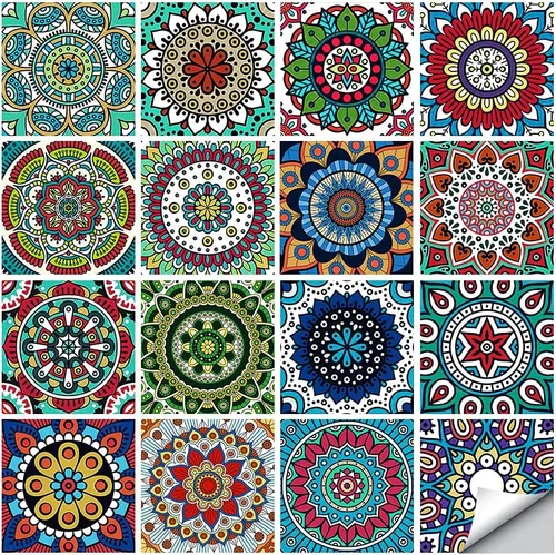 Vista 9 de 16 calcomanías decorativas para azulejos estilo mandala, autoadhesivas, removibles, para salpicaduras, cocina, baño, muebles, escaleras, decoración