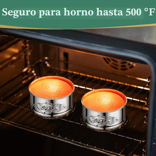 Vista 3 de Molde desmontable para tartas de 4 pulgadas, 4 piezas de moldes desmontables de acero inoxidable con 50 forros de papel, molde para cheesecake a