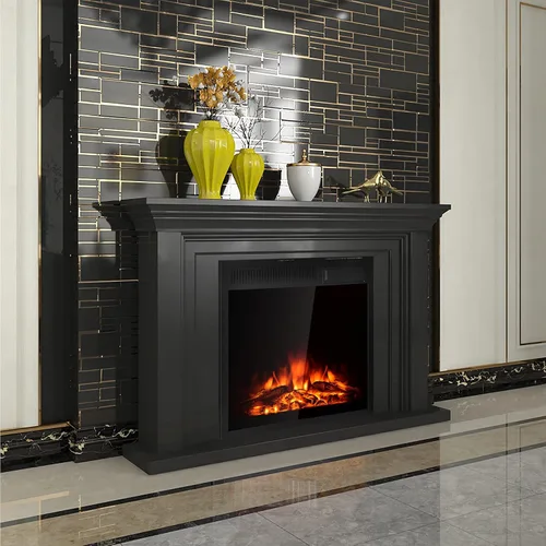 Vista 2 de COSTWAY Insertos de chimenea eléctrica de 22.5 pulgadas, chimenea decorativa empotrada de pared de 1500 W e independiente con control remoto, 7