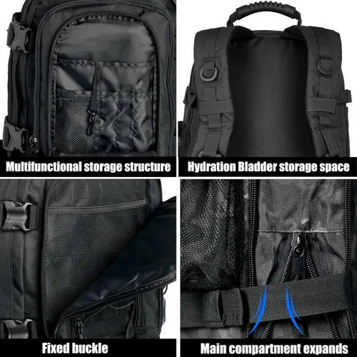 Vista 8 de Mochila táctica Miramrax para senderismo militar - Mochila Molle para hombres, paquete de asalto de 3 días, bolsa de evacuación para camping, viaje