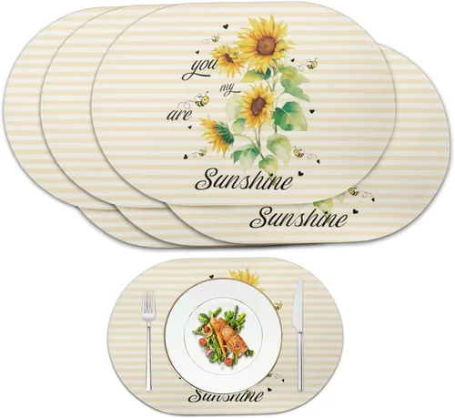 Vista 35 de Blue Flower Dining Table Mats Set of 2 Hummingbird Heat Resistant Placemats Washable and Wipeable Non Slip Place Mat, Waterproof Modern Dining Table