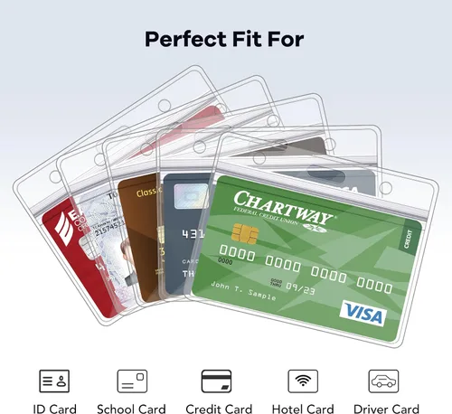 Vista 4 de Abeyath Paquete de 10 Portaidentificaciones de Tarjetas de Nombre Extra Gruesos de Servicio Pesado Impermeables de Plástico Transparente PVC Funda