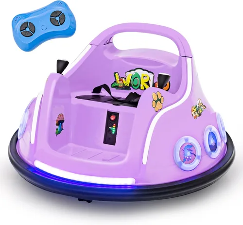 Vista 11 de HONEY JOY Coche de parachoques para niños pequeños de 12V, coche de batería para bebés con control remoto, dos joysticks, luz LED intermitente y Rosa