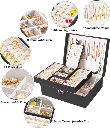 Vista 3 de Joyero organizador para mujeres y niñas, 2 en 1, cajas de joyería y organizadores, caja organizadora de joyas grande para anillos, pulseras