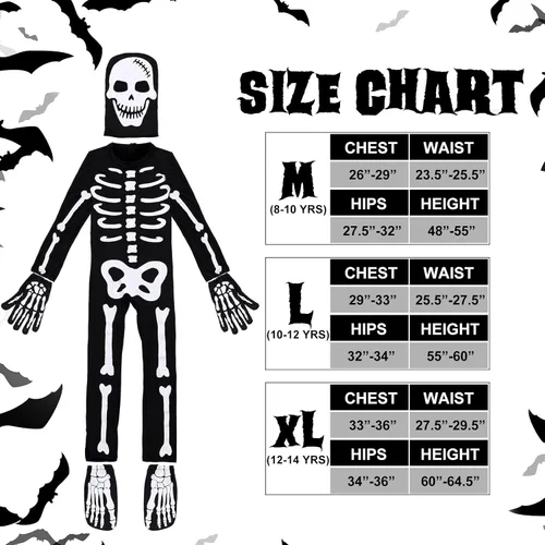 Vista 6 de Hoosige Disfraz de esqueleto de Halloween para niños, overol de esqueleto que brilla en la oscuridad, overol para niños, overol de cosplay, fiesta