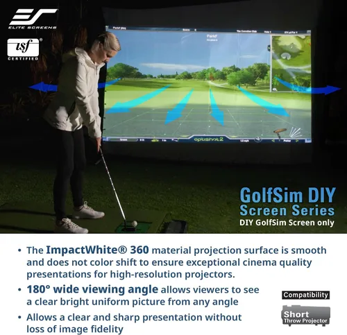 Vista 6 de Elite Screens - Pantalla de impacto de golf de 9.8 x 8 pies con ojales, pantalla de proyección multideporte para simuladores de golf en casa