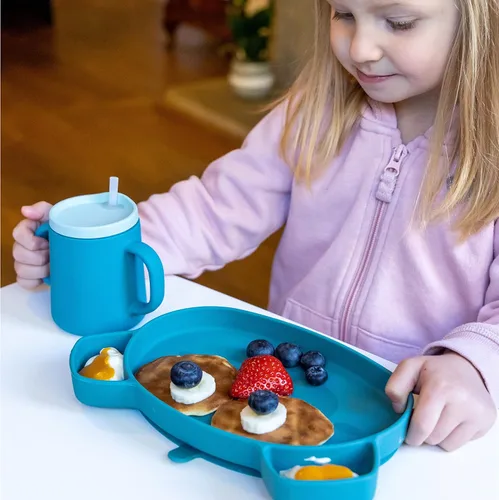 Vista 7 de TUM TUM Taza de entrenamiento para bebés de 3 vías, diseñada con especialista en alimentación, 6.1 fl oz (azul)