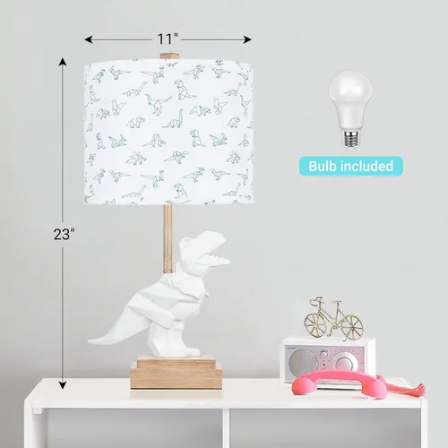 Vista 4 de Hamucd Lámpara de mesa de dinosaurio para niños y niñas, dormitorio, lámpara de noche de 23 pulgadas para regalo de niños, bonita lámpara de mesita