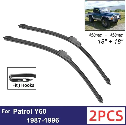 Vista 2 de Car Wiper Compatible with Patrol Y60 1987-1996 Front Wiper Blades Soft Rubber Windscreen Wipers Auto Windshield 18"+18" 450mm + 450mm (Color : 2 PCS)