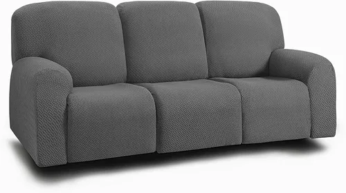 Vista 31 de ULTICOR Fundas jacquard para sofá reclinable de 8 piezas, fundas elásticas para sofá reclinable de 3 cojines, gruesas, suaves y lavables (estilo 3)