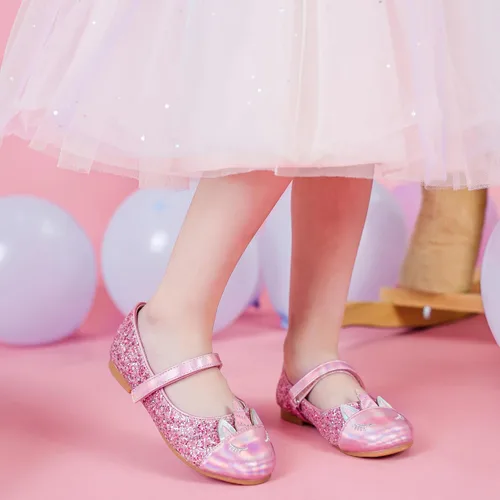 Vista 2 de Furdeour Girls Dress Shoes Mary Jane Flower Wedding Party Bridesmaids Shoes Glitter Princess Ballet Flats for Kid Toddler
