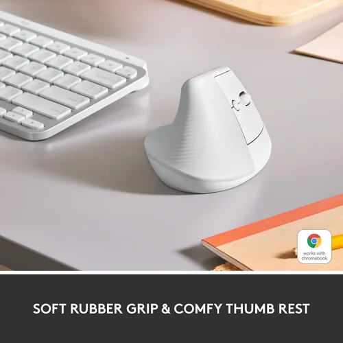 Vista 2 de Logitech Lift Ratón Ergonómico Vertical, Inalámbrico, Bluetooth o Receptor USB Logi Bolt, Clics Silenciosos, 4 Botones, Compatible con Blanco hueso