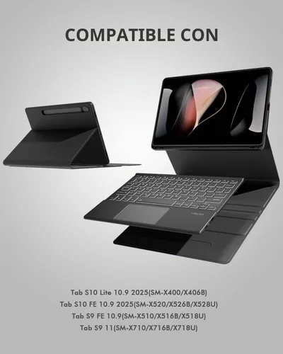 Vista 2 de Doohoeek Funda de teclado para Samsung Galaxy Tab S10 Lite de 10.9 pulgadas 2025 / S10 FE / S9 FE / S9, teclado Bluetooth con trackpad