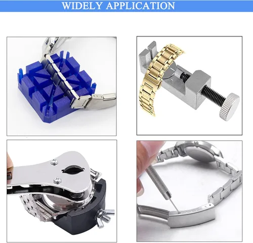 Vista 5 de Aokelily Kit de reparación de relojes, kit profesional de herramientas de reloj de repuesto de batería, removedor de enlace, ajuste de la espalda