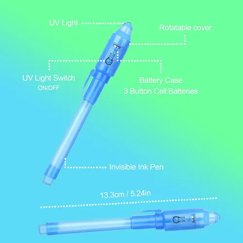 Vista 3 de Bolígrafo de tinta invisible, 14 bolígrafos espías, bolígrafo de tinta invisible que desaparece con luz ultravioleta, entretenimiento divertido