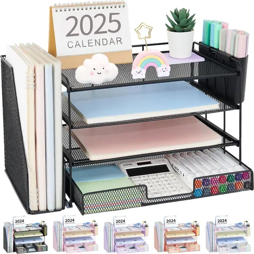 Vista 16 de OPNICE - Organizadores de escritorio y accesorios, para espacio de trabajo, suministros de oficina, organizador de archivos con 2 soportes para Negro