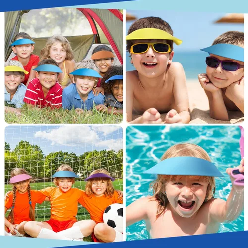 Vista 6 de Yahenda Viseras de espuma para niños a granel con bandas de bobina, viseras artesanales, coloridos sombreros de verano para niños y niñas