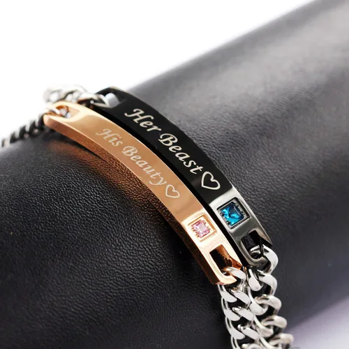 Vista 4 de Uloveido - Collares y pulseras de titanio negro con circonitas cúbicas ST118