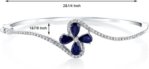 Vista 2 de PEORA Pulsera de plata de ley 925 con topacio azul zafiro azul creado para mujer, 2 quilates en forma de pera total de 0.236 x 0.157 in, diámetro