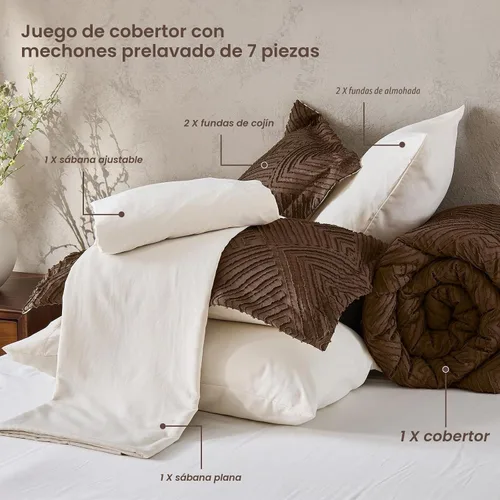 Vista 7 de JOLLYVOGUE Juego de edredón Queen de 7 piezas, cama bohemia copetuda en una Edredón ultra suave, certificado OEKO-TEX, para todas las estaciones