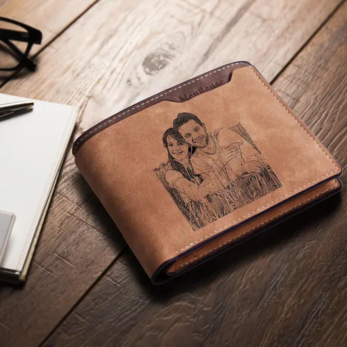 Vista 4 de Easycosy Cartera con fotos personalizada para hombres, regalo personalizado con imagen grabada y nombre para novio, marido, papá, padrinos de boda