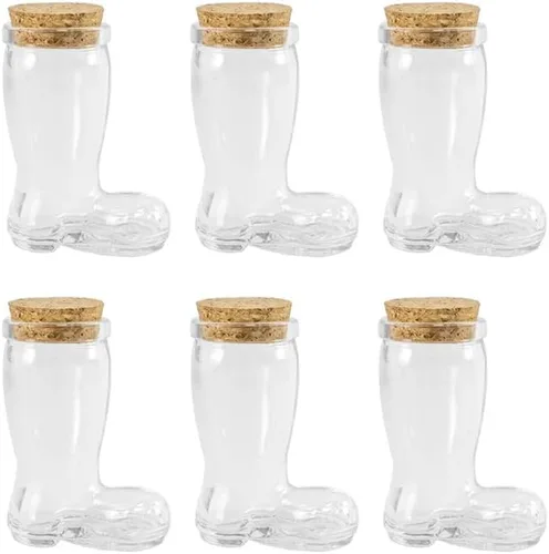 Vista 6 de Tarros de vidrio con forma de zapato de 1.35 onzas con tapas de corcho, botellas de vidrio con corcho, botella de vidrio decorativa con tapón