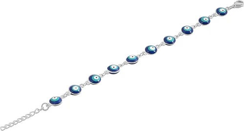 Vista 4 de Edforce Stainless Steel Pulsera con dijes para mujer, color verde, cadena de eslabones ajustable para protección contra el mal de ojo, 8 pulgadas