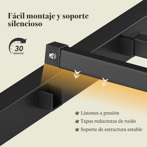Vista 5 de AMERLIFE Base de cama tamaño Queen con cabecera de almacenamiento y estación de carga, cama de plataforma de metal industrial con gran Negro