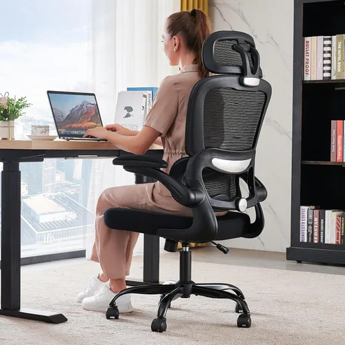 Vista 24 de TRALT - Silla de oficina ergonómica con soporte lumbar, color beige, 1