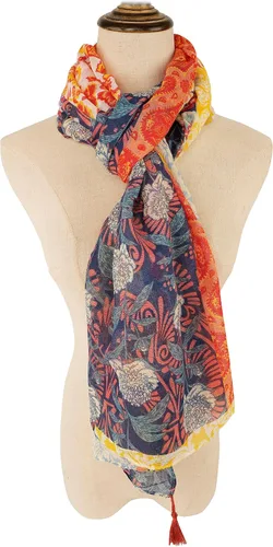Vista 3 de YOUR SMILE Bufanda bohemia grande para mujer, bufandas ligeras con estampado floral, para otoño e invierno, a la moda, con flecos