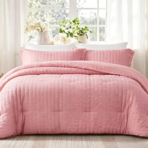 Vista 20 de Quataly - Juego de edredón Seersucker tamaño Twin/Twin XL en color blanco; juego de cama de 2 piezas que incluye 1 edredón suave y esponjoso y 1