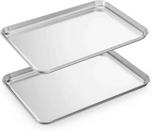 Vista 10 de HKJ Chef - Juego de 2 bandejas para hornear, 2 bandejas de acero inoxidable para hornear y bandejas para horno tostador, tamaño rectangular de 9