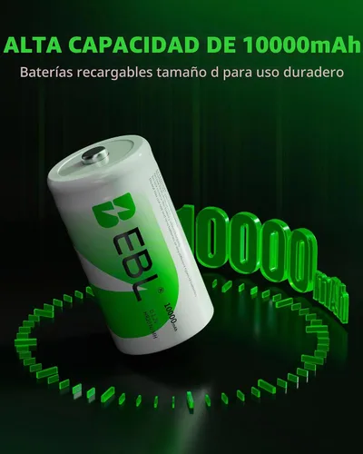 Vista 4 de EBL - Pilas recargables tipo D de 10,000 mAh, tamaño D, Ni-MH, paquete de 6 - Tecnología ProCyco