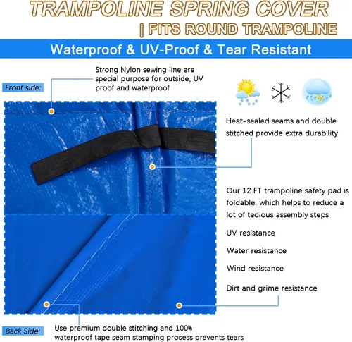Vista 3 de Trampoline Pad Replacement, 12FT 14FT 15FT Trampoline Spring Cover, Thickened EPE Foam Tear-Resistant Waterproof Safety Pad, No Holes for Pole