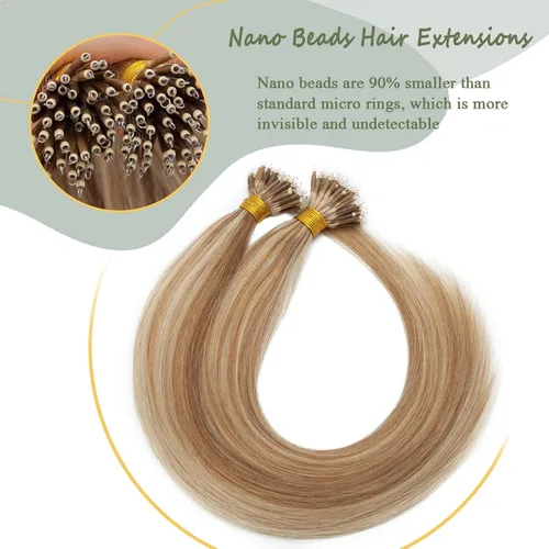Vista 121 de SEGO Extensiones de cabello humano con micro cuentas, extensiones de cabello humano con micro bucle, lacio, natural, fusión fría, 1.76 oz/paquete
