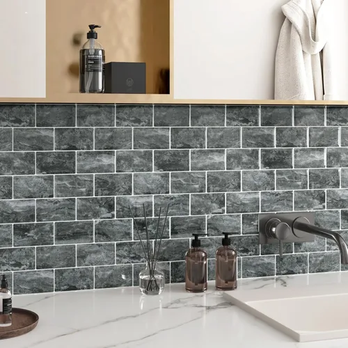 Vista 9 de Wallercity Azulejos de Mármol Negro/Blanco Despegar y Pegar Salpicadero 12''x12'' Cocina Piedra Impermeables Autoadhesivos Aspecto de Mármol