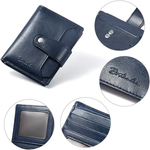 Vista 4 de BOSTANTEN - Billetera de cuero para mujer con bloqueo RFID, pequeña, con cremallera, de bolsillo, para tarjetas, con ventana para documento