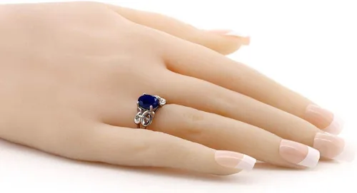 Vista 5 de Gem Stone King Anillo de compromiso ovalado con piedra natal para mujer, plata de ley 925, ovalado de 0.354 x 0.276 in, anillo de compromiso