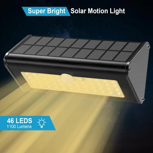 Vista 3 de SECUROAD Luces solares con sensor de movimiento de 1100 lúmenes para exteriores, IP65 impermeables, batería de 4500mAh, luces de pared de seguridad