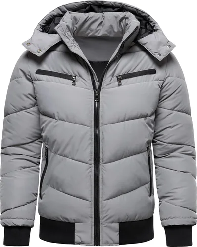 Vista 5 de HOOD CREW Abrigos de invierno para hombre, parka acolchada y a prueba de viento, chaquetas de plumón cálidas con capucha extraíble