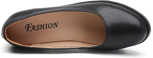 Vista 6 de DADAWEN Zapatos de cuero para mujer, plataforma clásica, tacón medio, punta redonda, Oxford, zapatos de vestir para oficina, fiesta, boda