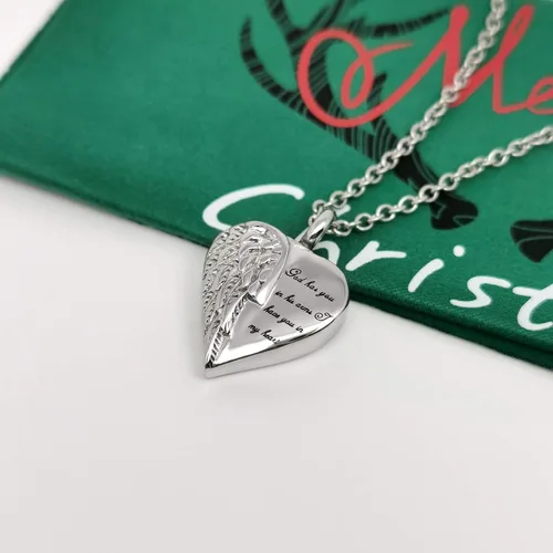 Vista 3 de LuxglitterLin Collar de urna de cremación con forma de corazón de ala de ángel para cenizas humanas, recuerdo, joyería conmemorativa, Dios te tiene