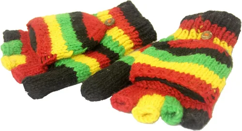 Vista 2 de KayJayStyles Rasta Color Mano Knit 100% Lana Convertible Sin Dedos Mitones Nepal