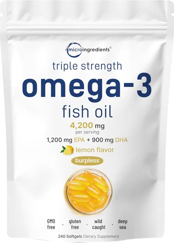 Vista 2 de Suplementos de aceite de pescado Omega 3 de triple fuerza, 4200 mg por porción y aceite de hígado de bacalao, 2,000 mg por porción, 360 cápsulas
