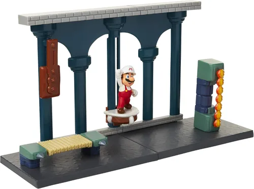 Vista 5 de Nintendo Super Mario Lava Castle Deluxe Play Set, incluye: figura de Mario de fuego de 2.5 pulgadas y características mecánicas, torre de bolas