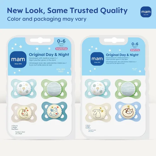 Vista 2 de MAM Chupetes Originales de Día y Noche, Chupete Binky de 0 a 6 Meses, Silicona Sin BPA, Brilla en la Oscuridad, Mejor para Bebés Recién Nacidos