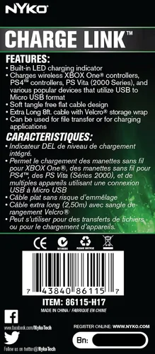 Vista 6 de Nyko Charge Link - Micro-USB Controller Charge and Sync Cable for Xbox One