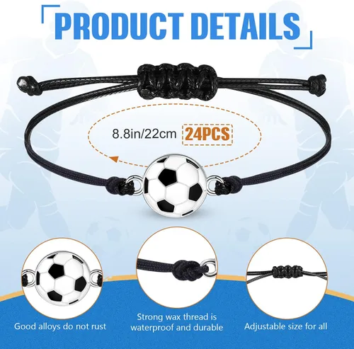 Vista 2 de Juego de 48 piezas de suministros de fiesta de fútbol, 24 pulseras inspiradoras de fútbol, 24 mini bolas de espuma antiestrés para deportes, fiesta