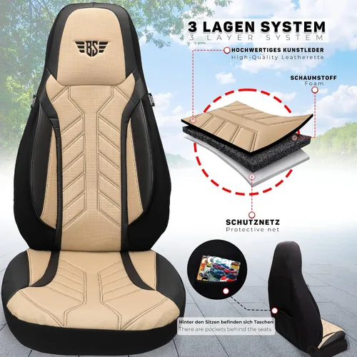 Vista 5 de BREMER SITZBEZÜGE Motorhome Seat Covers for Fiat Ducato Jumper Boxer DPL507 DPL507 - Black/Beige